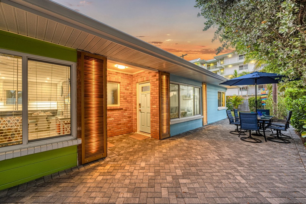 Inviting outdoor space with soft lighting at dusk.