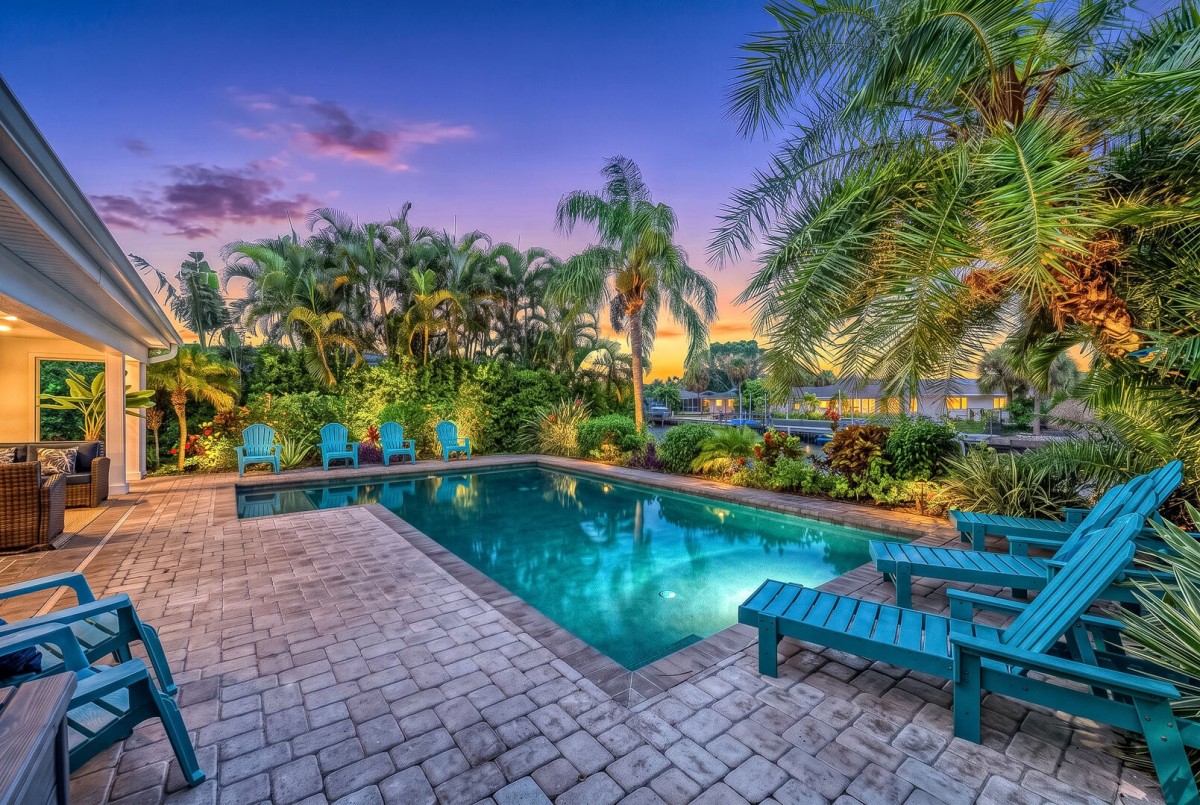 Whether you're floating under sunset skies or cooling off after the beach, this pool is pure island bliss.