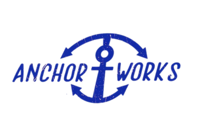 Clean blue typographic logo incorporating an anchor graphic for Anchor Work.