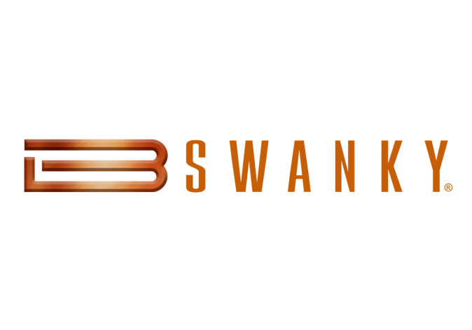 Modern orange and black geometric logo reading Swank.