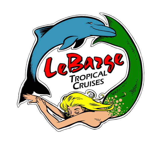 Colorful logo featuring a leaping green dolphin for LeBarge Tropical Cruises.