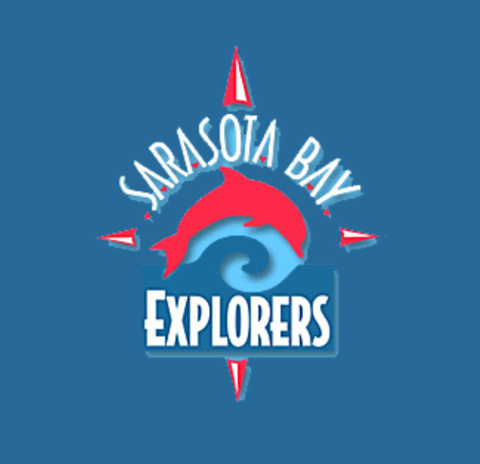 Circular blue logo featuring an orange wave reading Sarasota Bay Explorers.