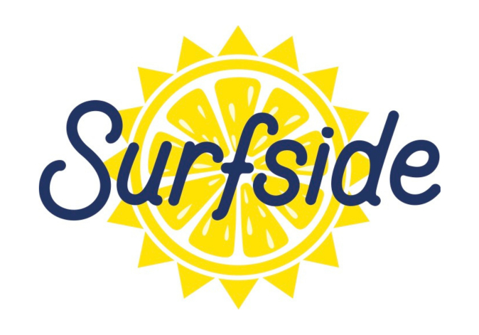 Bold yellow sunburst emblem featuring the text Surfside in stylized font.
