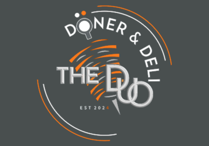 Dark circular badge logo reading Doner & Deli The Duo.