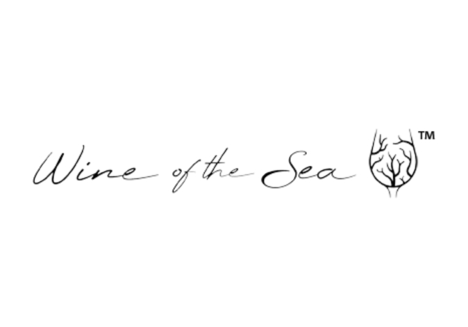Elegant cursive handwritten script logo reading Wine of the Sea.