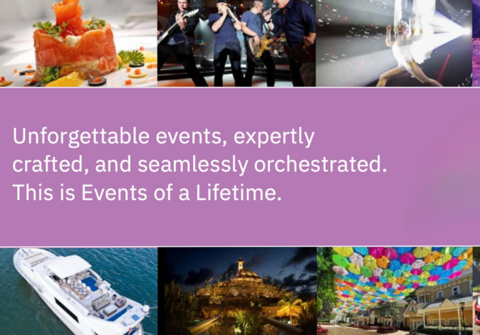 Purple graphic text detailing expert event orchestration and planning services.