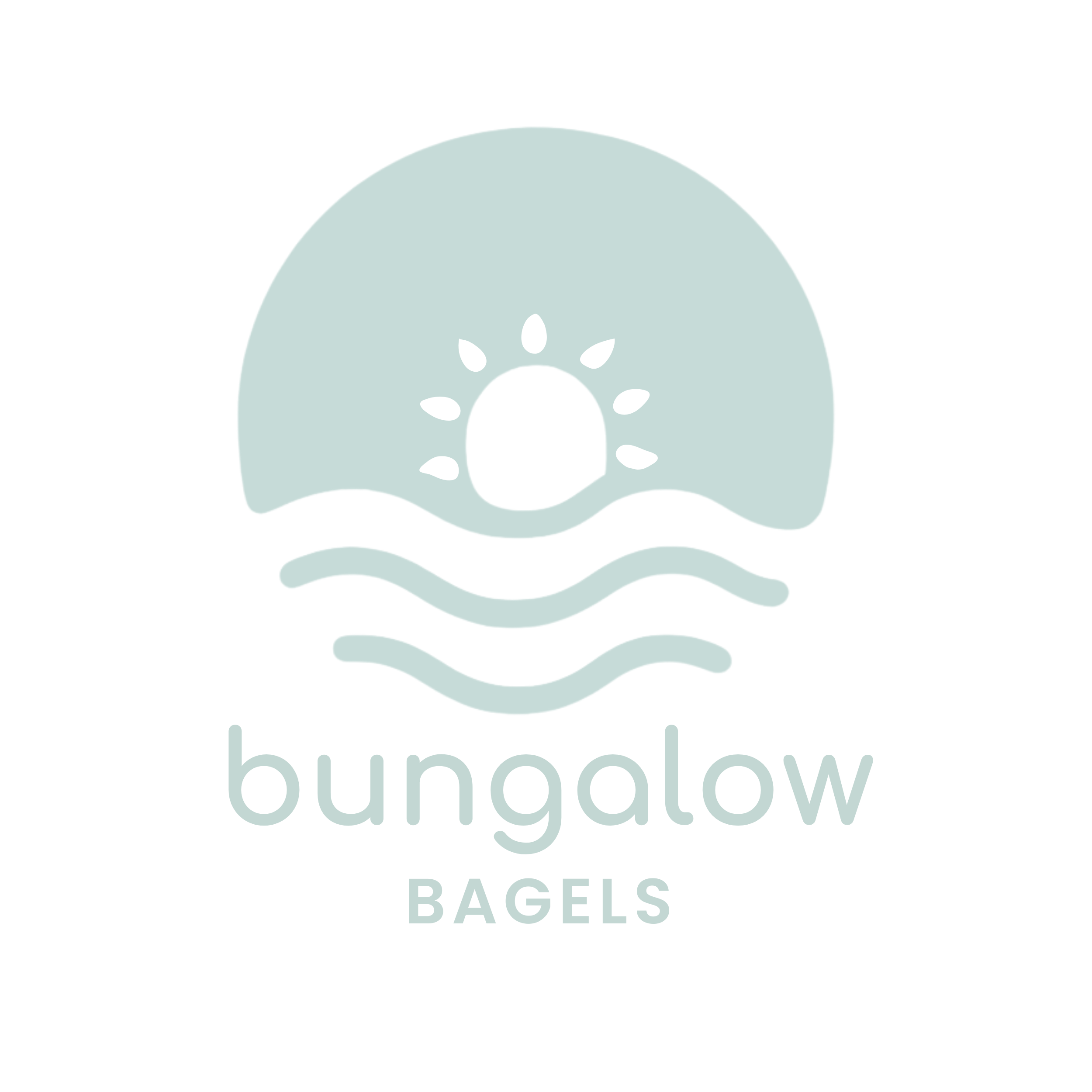 Minimalist teal logo with wave lines and a sun for Bungalow Bagels.